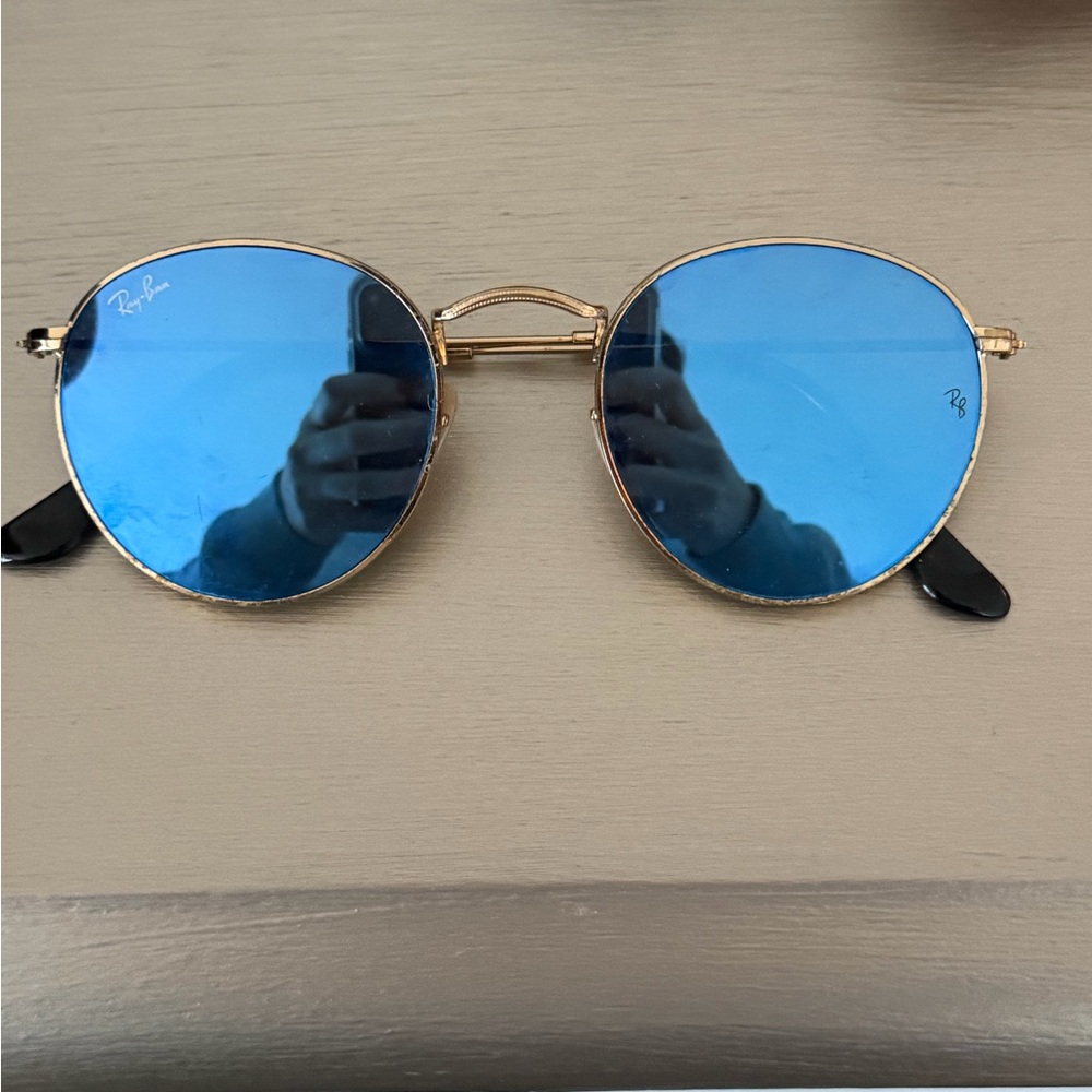 Ray-Ban Gold Frame Sunglasses with Blue Lenses